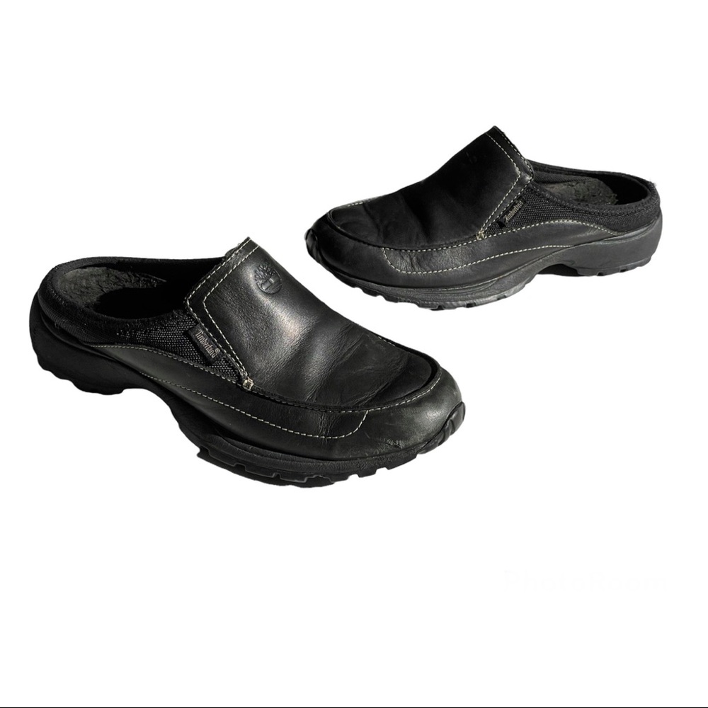 Timberland VTG Womens Clogs Mules Slip On Shoes Size 6.5M Black Leather